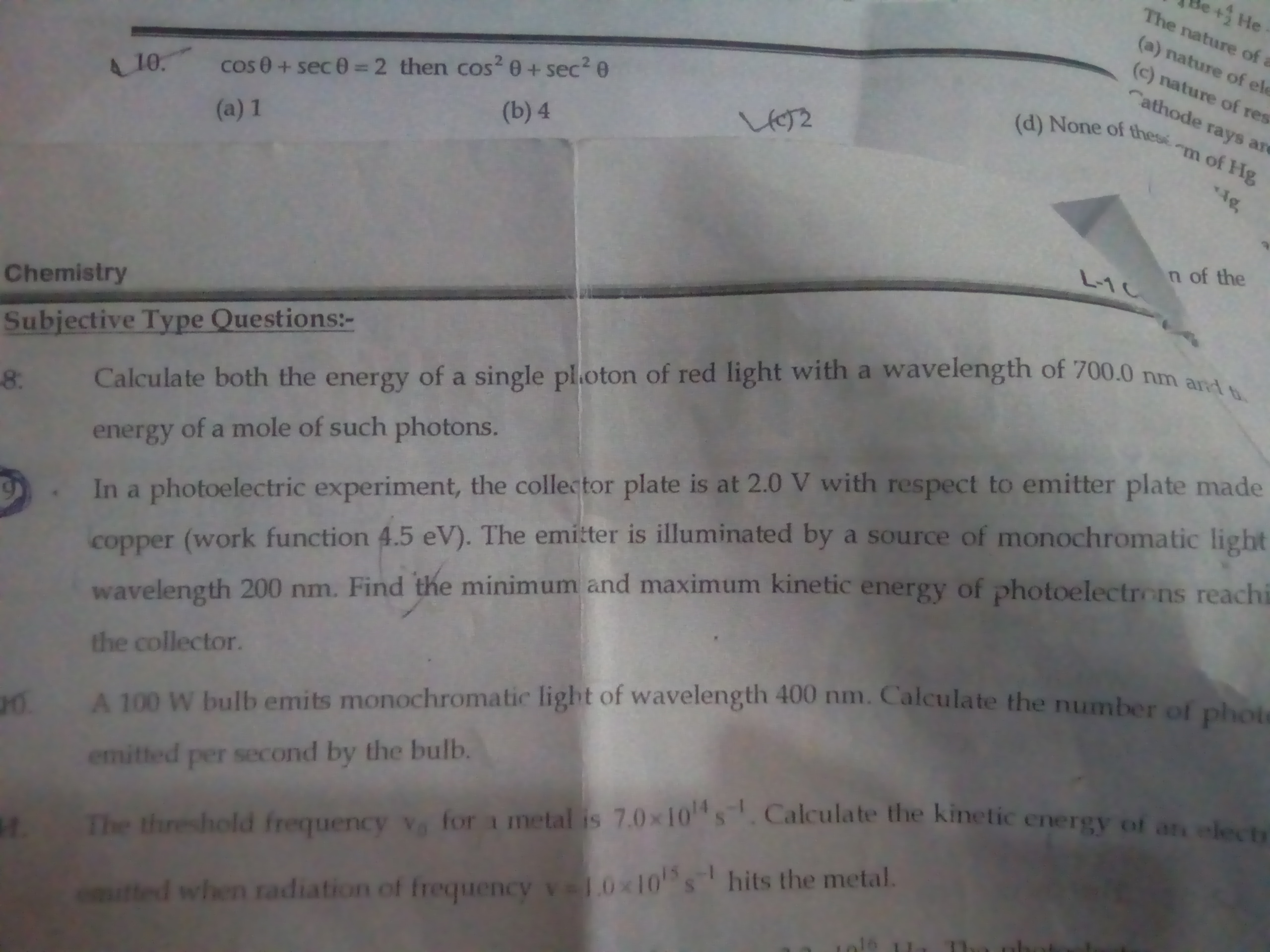 Question image for Que- In a photoelectric experiment the collector